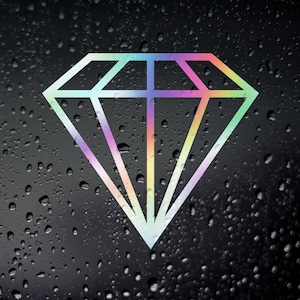 以下が含まれることがあります： 黒い背景に虹色の虹色のダイヤモンドステッカー。ステッカーはビニール製で防水です。