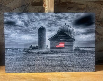 Metal American Flag Wall Art | Farm House Decor | Old Barn Art Print | North Dakota | Rustic