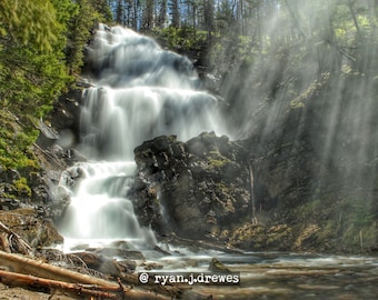 Water Fall | Montana Landscape Art Print | Forest Scene | Peaceful Art | Therapy Office Decor