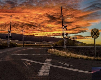 Sunset Photography | Montana Artwork | Railroad Art | Train Room Decor