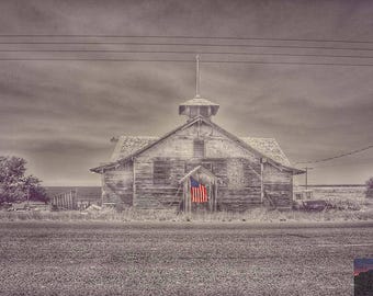 Idaho Art Print | Greenwood Schoolhouse with American Flag