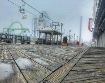 Jersey Shore Boardwalk Print: Misty Seaside Heights Photo, Beach House Decor