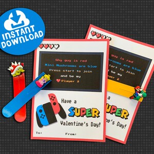 Jeu vidéo Valentine imprimable. TÉLÉCHARGEMENT INSTANTANÉ. Carte de Saint Valentin Mario.
