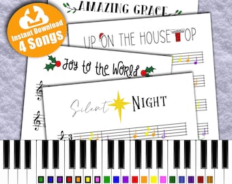 EXPANSION PACK - 4 SONGS - Color Coded Beginner Piano Music Sheets