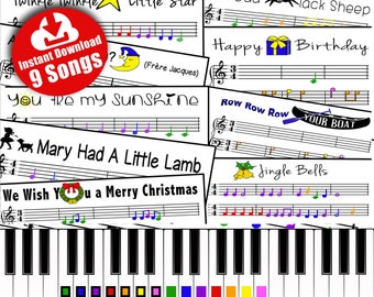 9 SONG PACK - Color Coded Beginner Piano Music Sheets