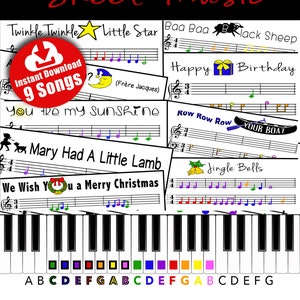 9 曲パック - 色分けされた初心者向けピアノ楽譜
