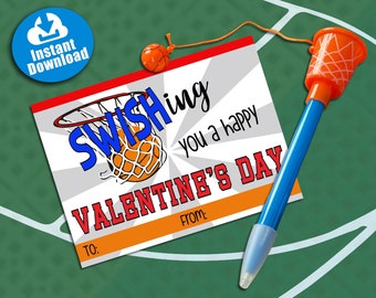 Basketball Valentine Printable. INSTANT DOWNLOAD. DIY Basketball Valentine's Day Cards