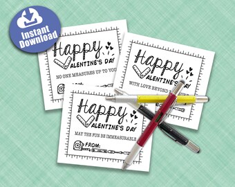 MultiTool Pen or Ruler Valentine Printable. INSTANT DOWNLOAD. DIY. Unique and Fun Valentines.