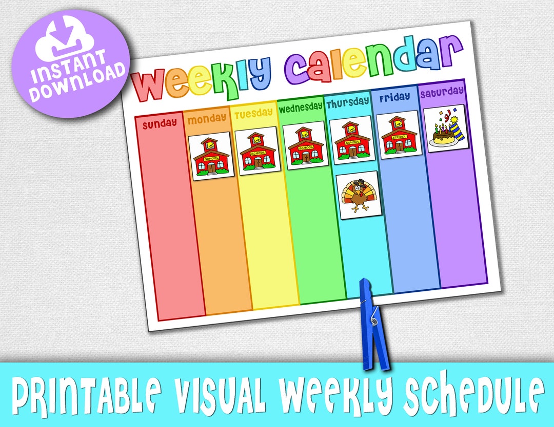 Kids Weekly Calendar Cute Colorful Printable Children's -  Portugal