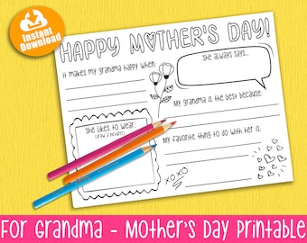 Grandma Mother's Day Questionnaire: Fill-in Card, DIY Gift (Digital Download)