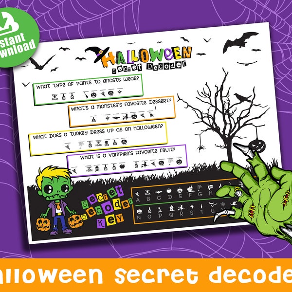 Halloween Secret Decoder, Joke Activity Page for Kids