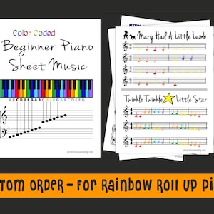 Peut inclure: Partition de piano pour débutants codée par couleur pour les chansons "Mary Had A Little Lamb" et "Twinkle Twinkle Little Star". La partition est conçue pour un piano à roulettes arc-en-ciel.
