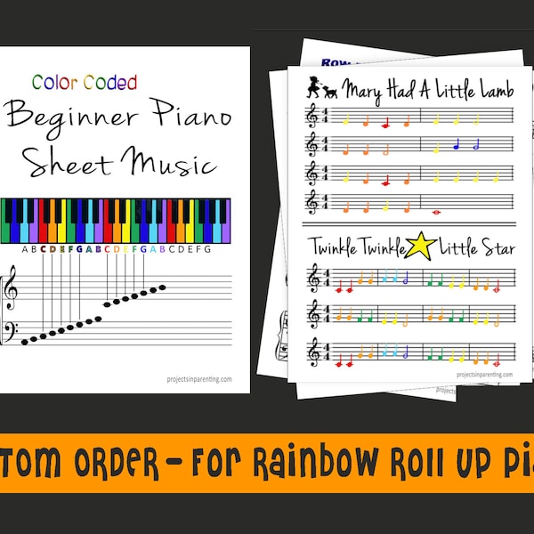 CUSTOM - Color Coded Piano Sheet Music, Made for Rainbow Roll Up Piano, Rockstar, Rainbow Rock Keyboard