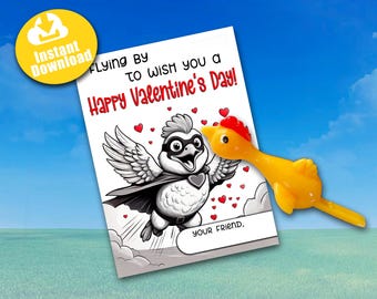 Funny Flying Chicken Valentine Card Printable (DIY, Instant Download)