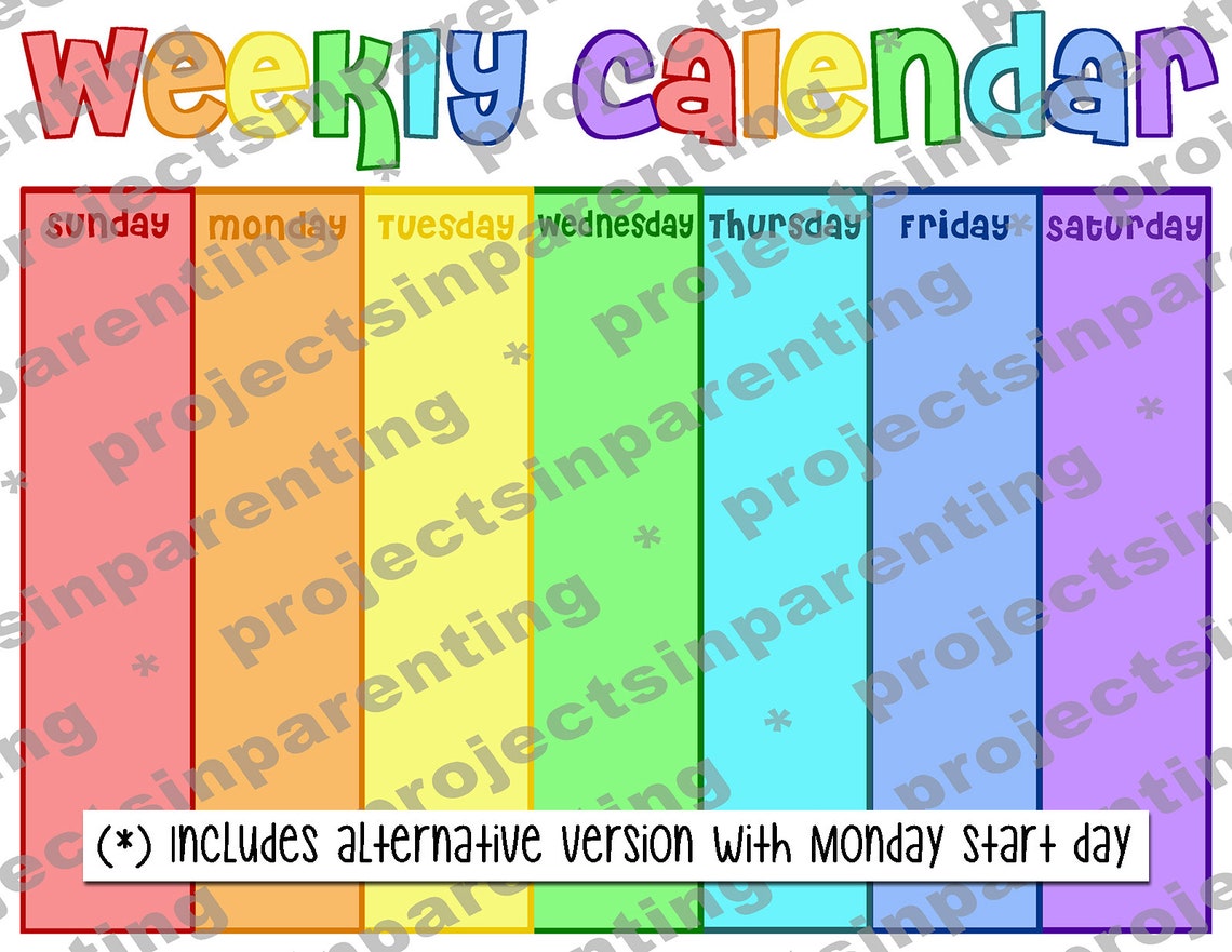 Kids Weekly Calendar and Planner, Instant Download, PDF, Printable ...