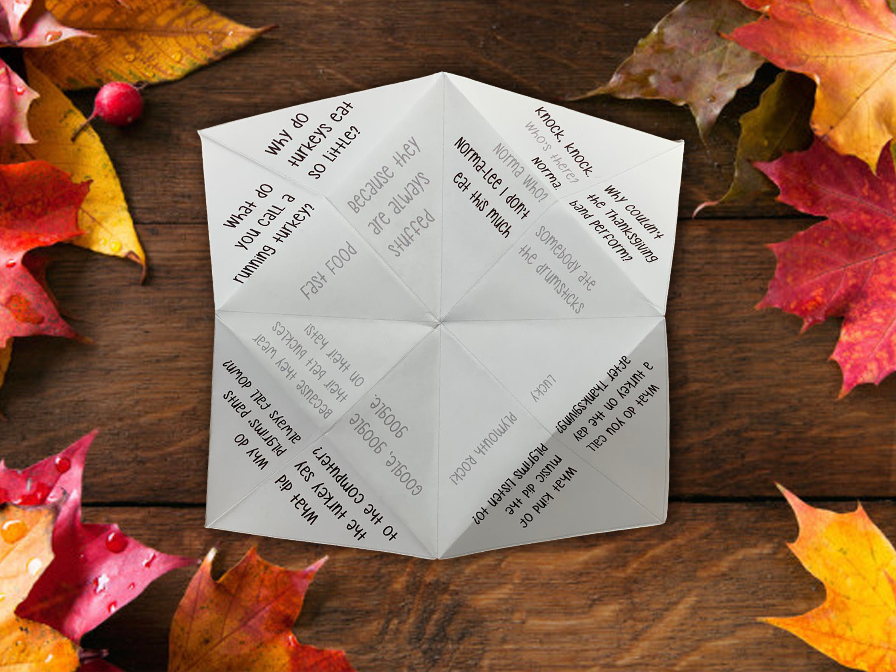 Thanksgiving Joke Teller, Cootie Catcher, Fortune Teller, Printable ...