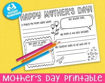 Mother's Day Questionnaire: Fill-in Card, DIY Gift (PDF)