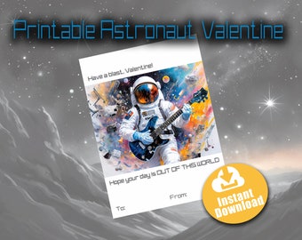 Astronaut Guitar Valentine Printable: DIY Classroom Cards (Digital Download)