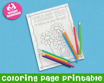 Teacher Appreciation Coloring Page: Thank You Daisies (Digital File)