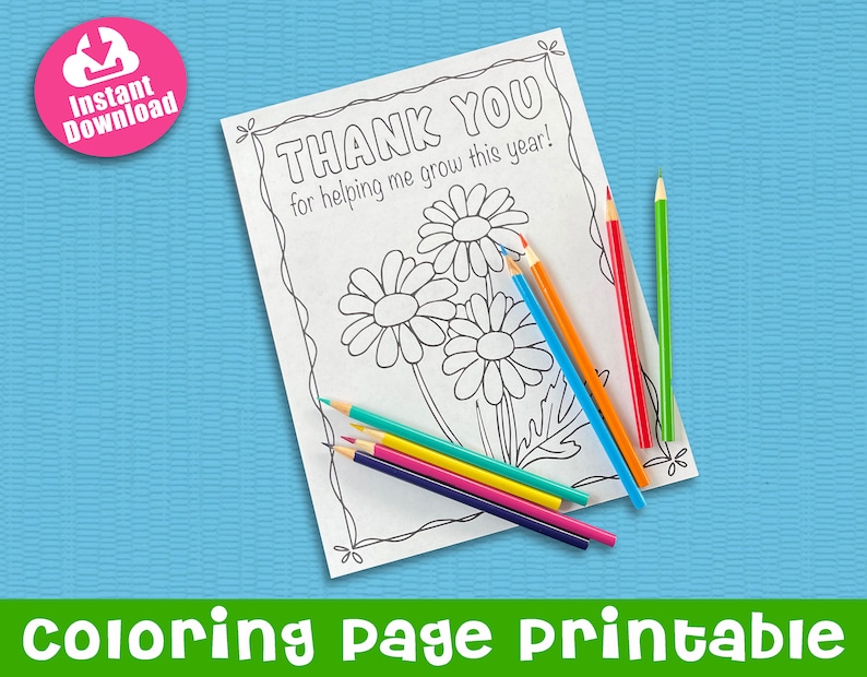 Teacher Appreciation Coloring Page Printable Thank You Card image 1