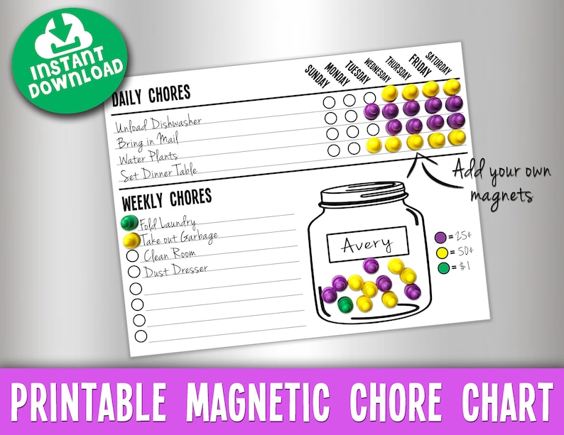 Chore Chart Printable DIGITAL FILE Daily and Weekly image 1