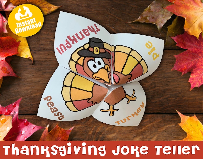 Thanksgiving Joke Teller, Cootie Catcher, Fortune Teller, Printable ...