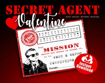 Secret Decoder Secret Agent Valentine Printable. INSTANT DOWNLOAD. Spy Valentine's Day Card.
