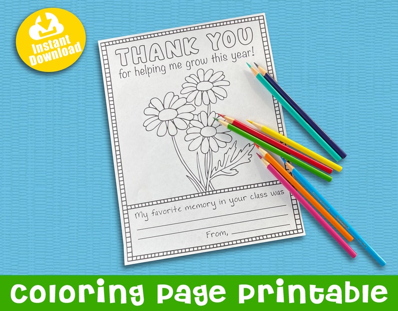 Teacher Appreciation Coloring Page Printable with Question, Thank You Card for Instructors and Coaches, Digital File, Instant Download image 1