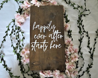 Rustic shabby /& chic wedding sign happily ever after starts here sign