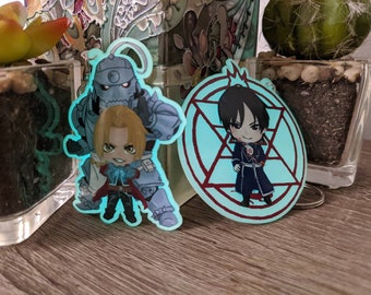 Glow In The Dark Fullmetal Alchemist Elric Brothers + Roy Mustang Keychains