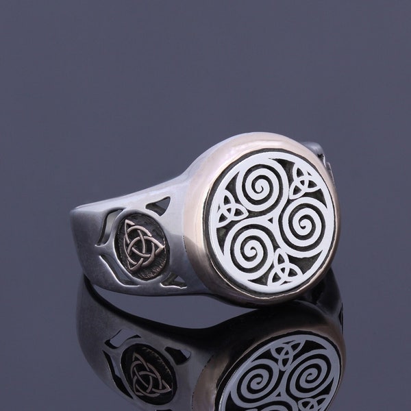 Triskelion Ring Celtic Knot Wedding Ring Ancient Symbol Men Trinity Knot Celtic Cross Ring Jewelry Triquetra Ring Sailors Knot Custom Ring