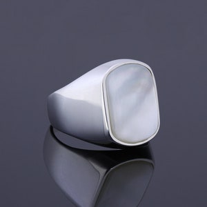 Men&#39;s Mother Of Pearl Ring, Natural Stone Wedding Band For Men, Sterling Silver Promise Ring, Gemstone Birthday Gift Mop Ring Simple Jewelry