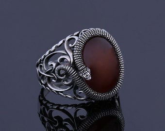 Anillo mitológico ouroboros para hombres Anillo de serpiente de seña de serpiente de serpiente, Anillo de talismán hecho a mano 925, Anillo de joyería vikinga Mystical Eternity Custom Ring