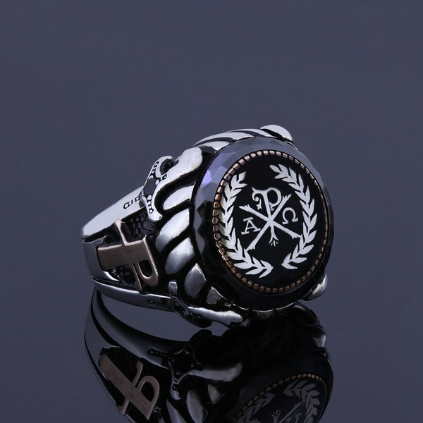 Mens Chi Rho Ring Christogram Ring Sword Christianity Gift Roma Jewelry Byzantine Ring Christian Rings For Men Staurogram Cross Signet Ring