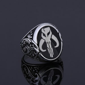 Handmade Mythosaur Skull Ring Star Movie Wars Mandalorian Symbol Custom Made Jewelry