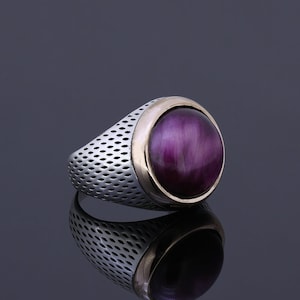 Mannen bruine occulte ring, aangepaste sterling zilveren tijger oog edelsteen trouwring, bovennatuurlijke Scandinavische sieraden, occulte gotische geschenk hem