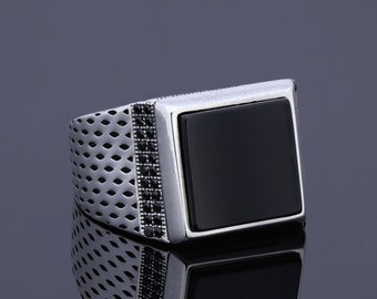 Mens Ring Vintage Edelsteen Zwarte Onyx Ring Mannen Heren Sieraden Handgemaakte Coole Ringen Voor Mannen Zilver Verloving Mens Zegel Ring Statement Sieraden