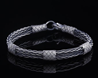 Silver Knit Bracelet, Celtic Knot Bracelet, Nordic Anniversary Gift For Men, Vintage Handmade Unisex Irish Jewelry, Antique Braided Bracelet