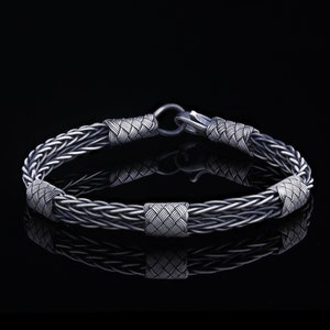 Silver Knit Bracelet, Celtic Knot Bracelet, Nordic Anniversary Gift For Men, Vintage Handmade Unisex Irish Jewelry, Antique Braided Bracelet