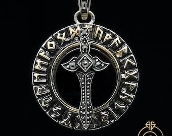 Handmade Viking Necklace For Men, Scandinavian Pagan Jewelry, Vintage Norse Necklace, Nordic Signet Silver Pendant, Engraved