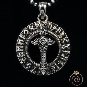Handmade Viking Necklace For Men, Scandinavian Pagan Jewelry, Vintage Norse Necklace, Nordic Signet Silver Pendant, Engraved