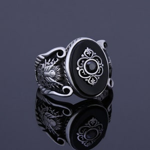 Men’s Onyx Sterling Silver Statement Ring, Amazing Royal Black Stone Husband Infinity Band, Eslimi Design Persian Empire Jewelry Gift Him