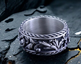 Victorian Leaf Ring, Baroque Scroll Engagement Ring, Minimalist Ring, Sterling Silver Vintage Casual Rings, Unique Engraved Wedding Bands