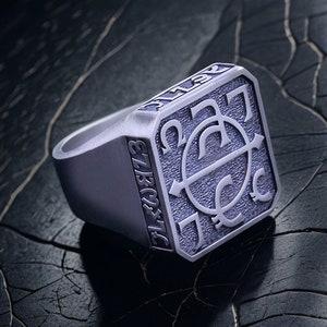 Octagon Pele Ring Archangel Engraved Occult Jewelry John Dee Edward Kelley Unique Enochian Magic Silver Handmade Ring, GOLD MADE AVAILABLE