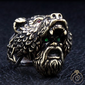 Handmade Viking Bear Ring For Men, Scandinavian Masked Man Pagan Jewelry, Vintage Norse Ring, Nordic Slavic Silver Animal Engraved Gift 925