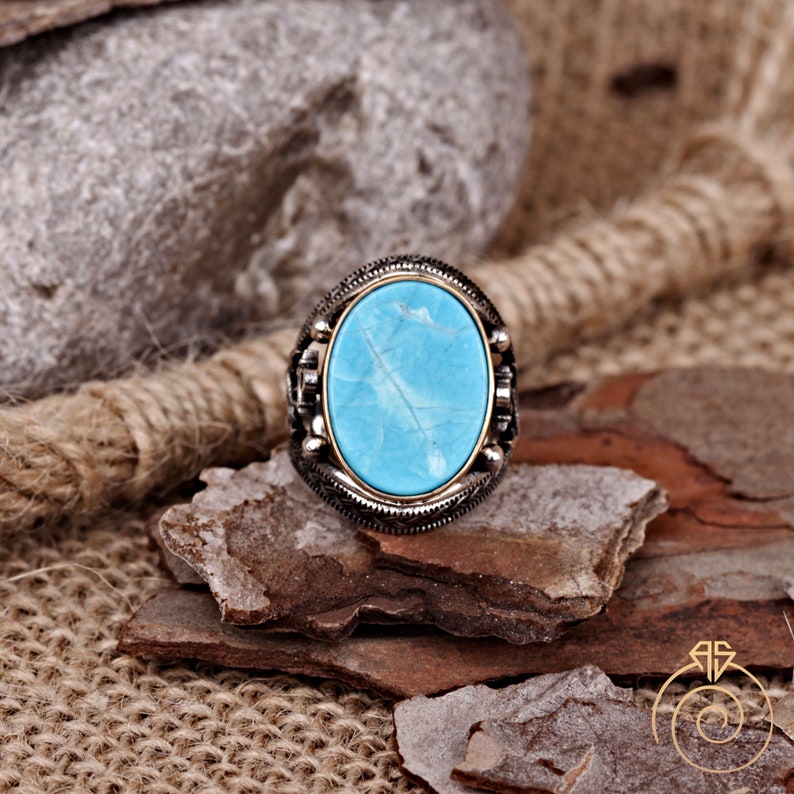 Unique Mens Nautical Ring Vintage Turquoise Rings for Men Etsy