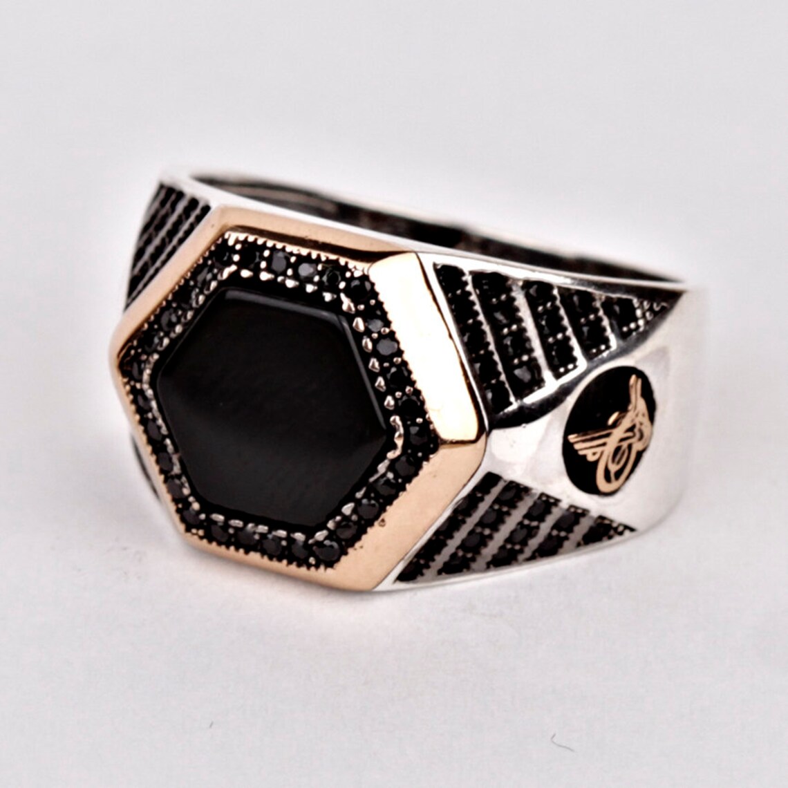 Men's Onyx Wedding Band Sterling Silver Black Gemstone Etsy