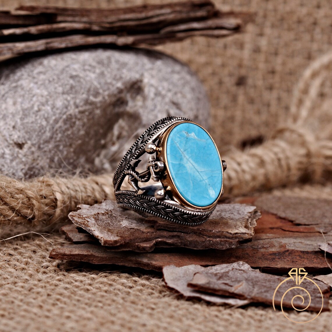 Unique Mens Nautical Ring Vintage Turquoise Rings for Men Etsy