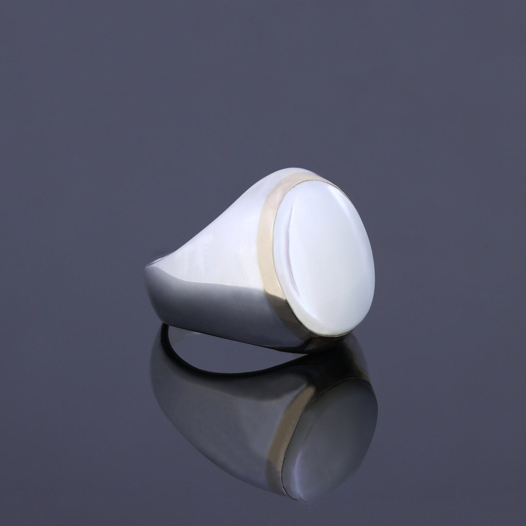 55Carat Natural Pearl Sterling Silver Ring For Men - Oval Shape, Sizes 4 To 13, Customizable - View #5