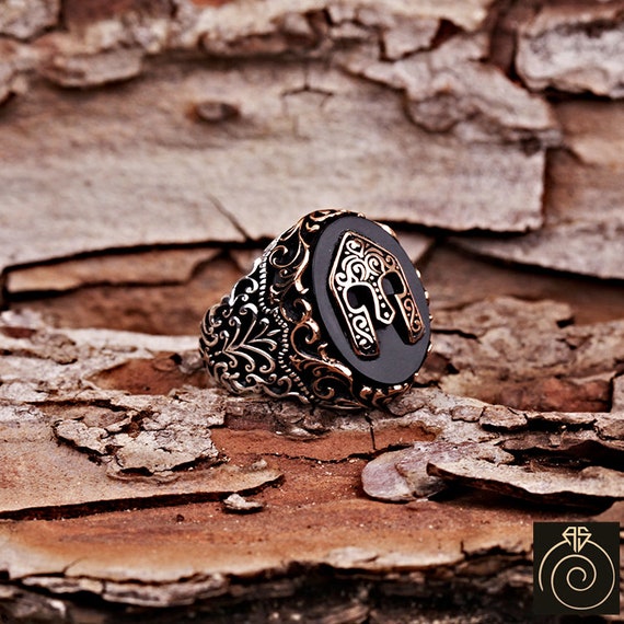Men's Onyx Mask Statement Ring, Vintage Sterling Silver